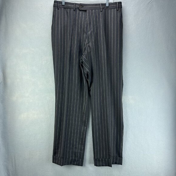 Mabro Suit Mens IT 54L‎ US 44L 2PC 34x30.5 Brown Blue Striped Wool Super 100s - Picture 10 of 16